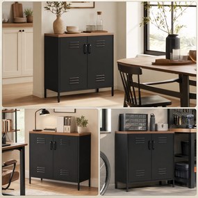 HOMCOM Metalowe sideboard, 80x40x80 cm, przemysłowa szafka do przechowywania z 2 drzwiami i regulowaną półką do salonu, biura, Czarny | Aosom PL