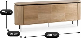 Komoda do Salonu BECK 200 cm Dąb Czterodrzwiowa Ryflowana Nowoczesna