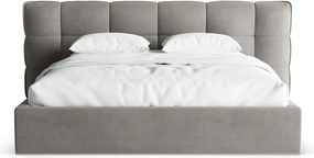 Szare tapicerowane łóżko dwuosobowe ze schowkiem ze stelażem 160x200 cm Eric – Micadoni