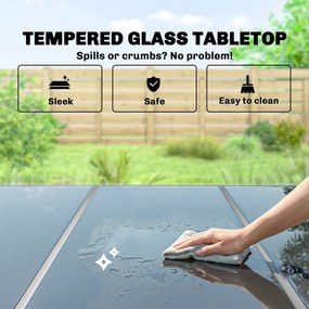 Outsunny Zestaw Mebli Ogrodowych 150 x 90cm Stół z 6 Oddychającymi Krzesłami Szkło Hartowane | Aosom PL