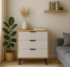 Komoda z 3 szufladami na nóżkach dąb artisan + kaszmir E6-Z58