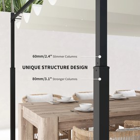 Outsunny Pergola Ogrodowa, 3 x 3 m, Rozsuwany Dach i Magnetyczna Podkładka, Baldachim Zewnętrzny, Pawilon Ogrodowy, UPF30+, Metal, Kremowobiały