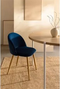 Zestaw 4 Tapicerowanych Krzeseł Jadalnianych Z Aksamitu Kana Azul & Natural Wood - Sklum