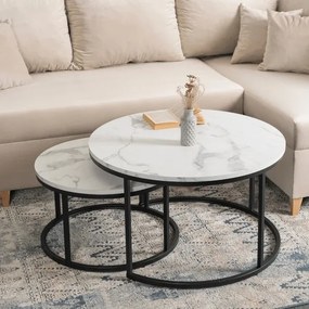 Zestaw Stolików Kawowych DAFNE MAX 60 cm/80 cm Biały Marmur Glamour