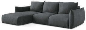 Ciemnoszary rozkładany narożnik z tkaniny szenilowej (lewostronny/z szezlongiem) Leila – Makamii