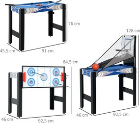 SPORTNOW Stół do gier 5 w 1, bilard, tenis stołowy, hokej, koszykówka, łucznictwo, akcesoria w zestawie, MDF, tworzywo sztuczne, niebieski