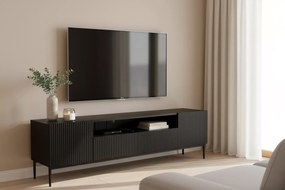 Szafka RTV Nicole 200 cm z wnęką i szufladami - czarny mat / czarne nóżki