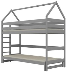 Łóżko piętrowe domek TOBI 1 200x80 szare drewniane z szufladami KOCOT KIDS