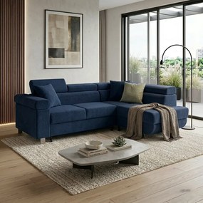 Narożnik z funkcją spania sprężyny faliste TORRE prawy Granatowy