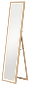 HOMCOM Lustro całego ciała LED, 40 x 160 cm, sterowanie dotykowe, regulacja jasności, 3 kolory, Dąb