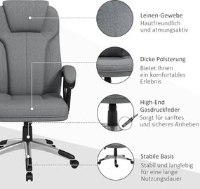 Vinsetto Krzesło biurowe Fotel biurowy Odciążenie stawów regulacja wysokości Funkcja wychylenia 6x75x120cm Szary | Aosom PL