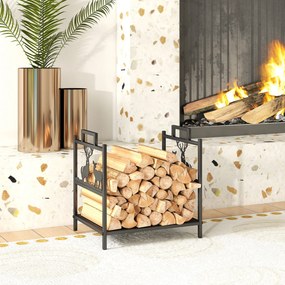 Outsunny Regał na drewno opałowe do wnętrz 42,5 x 33,5 x 43 cm z designem renifera, metalowy regał w kolorze czarnym