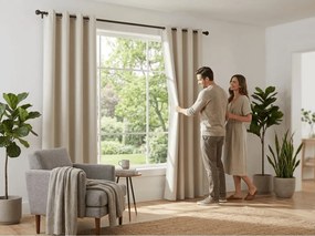 Biało-kremowa zasłona OXFORD 140x250 cm Zawieszanie: Metalowe pierścienie