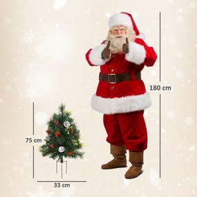 HOMCOM Zestaw 2 Mini Choinek Świątecznych z Oświetleniem LED, Szyszkami i Czerwonymi Jagodami, Zielony PVC, Ø33 x 75 cm | Aosom PL