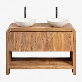 Zestaw Mebli Łazienkowych Z Drewna Vacry Akacja Brąz & 2 X Okrągły Biały Cement Ø40 Cm Zavion & Bezlusterkowiec - Sklum