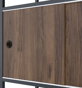 Regał na segregatory z szafką zamykaną, biurowy, otwarte półki, metalowy antracytowy/orzech, 800x2200x400 mm: ARIEL Eco Design