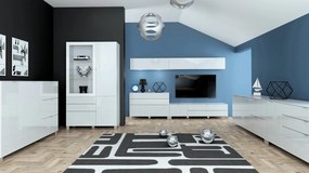 Stolik RTV Poole 121 z szufladami i szafką, kolor biały