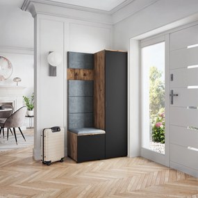 Masseno Garderoba LORI 95/181/51 cm Nowoczesna Szafa do Przedpokoju Dąb lefkas, MONOLITH 85 (Szary)