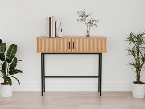 Ryflowana konsola z drzwiami przesuwnymi Kasja 100 cm, kolor dąb