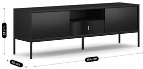 Szafka RTV do Salonu z Szufladą MARCOS 154 cm Czarna Ryflowana Nowoczesna