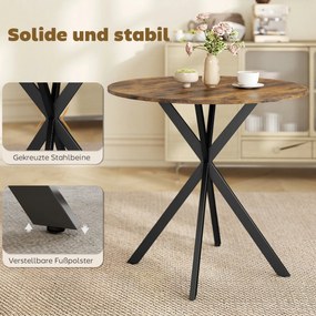 HOMCOM Okrągły stół kuchenny, 80 cm, kompaktowy blat, płyta wiórowa, metal, Rustykalny-brązowy | Aosom PL