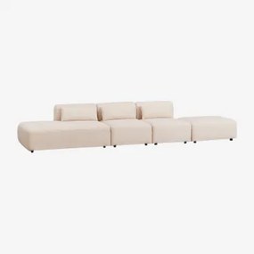 3-częściowa Sofa Modułowa Z Lewym Szezlongiem I Pufem Fogler Tkanina Baranek Boucle Kremowy Beż - Sklum