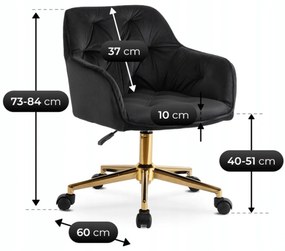 Fotel Młodzieżowy Obrotowy KONOR Czarny Ze Złotymi Nogami Welurowy Nowoczesny Glamour