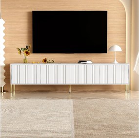 Stolik pod TV z 4 drzwiami - 190 x 38 x 48 cm - MDF i płyta wiórowa - biały