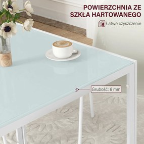 HOMCOM Kwadratowy Stół dla 4 Osób, Blat z Hartowanego Szkła, do Kuchni i Jadalni, 75 x 75 x 75 cm, Biały