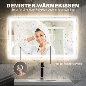 HOMCOM Lusterko Łazienkowe LED, regulacja jasności, funkcja antyzamglająca, wodoszczelność