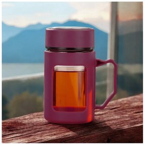 Szklana butelka z uchwytem BREW 500 ml, czerwona