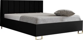 Łóżko tapicerowane MALIBU, wezgłowie, obicie MONOLITH, pojemnik na pościel, podnośnik gazowy, wysokość spania 39 cm, 120x200 cm, Czarny