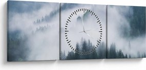 Obraz - Drzewa we mgle (z zegarem) (90x30 cm)