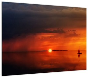 Obraz zachodu słońca z żaglówką (70x50 cm)