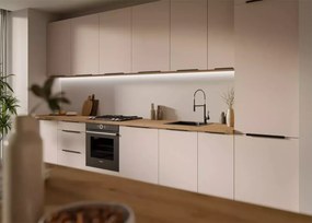 Loseo – komplet kuchenny 390 cm w kolorze kaszmir / dąb artisan z uchwytami czarnymi i systemem cichego domykania
