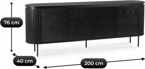 Owalna komoda z ryflowanymi wstawkami Beck 200 cm, czarna