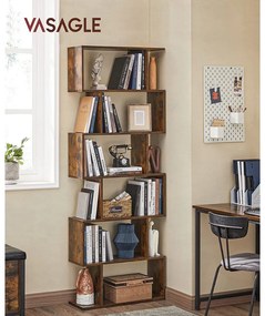 Vasagle Regał/półka na książki PRESTON, 70x24x190,5cm, rustykalny brąz