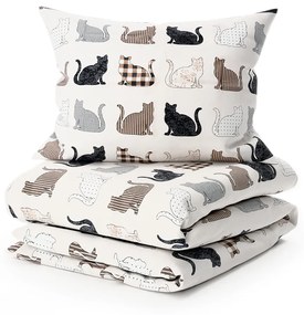 PrzytulneMieszkanie.pl PrzytulneMieszkanie.pl Pościel z bawełny Renforcé PATTERNED CATS beżowe Rozmiar pościeli: 2 szt 70 x 90 cm | 200 x 220 cm