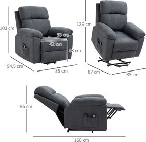 HOMCOM Fotel masujący z funkcją podnoszenia 8 silników wibracyjnych i pilotem szary | Aosom PL