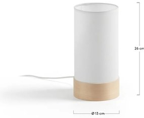 Biało-naturalna lampa stołowa z litego drewna bukowego z tekstylnym kloszem (wysokość 26 cm) Slat – Kave Home