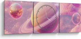 Obraz - Różowa planeta (z zegarem) (90x30 cm)