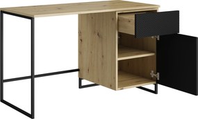 Biurko Asha 120 cm z szufladą - artisan / czarny mat / czarny stelaż