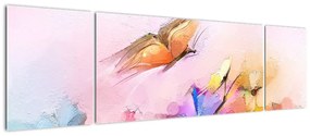 Obraz - Motyl nad kwiatem, abstrakcja (170x50 cm)