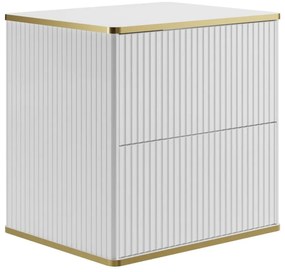 Wisząca szafka pod umywalkę, ryflowana ze złotym obrzeżem – Biała – 60 cm – KELIZA