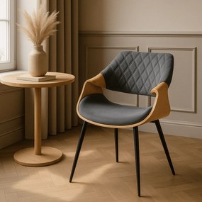 Krzesło Tapicerowane z Drewna Giętego do Salonu DAKOTA Szare/Dąb Złoty Welurowe Nowoczesne Loft