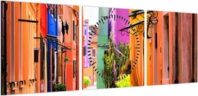 Obraz - Kolorowy dom w Burano, Wenecja (z zegarem) (90x30 cm)