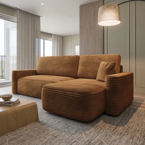 Masseno Narożnik NERI z funkcją spania i pojemnikiem na pościel Narozniki L, Rozkładana sofa - Miedziany, TILIA 56