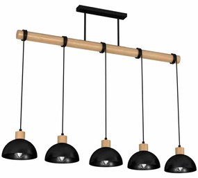 Lampa wisząca, czarna, drewno, 5 kloszy ERIK Black/Wood 5xE27