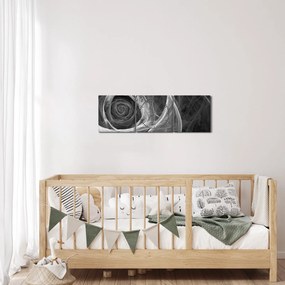 Obraz - Abstrakcyjna róża czarno-biała (z zegarem) (90x30 cm)