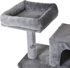 PawHut Duży drapak dla kotów 145 cm, z hamakiem, drzewko do wspinaczki dla kotów, drapak z jaskiniami i słupkami obszytymi sizalem, Jasnoszary